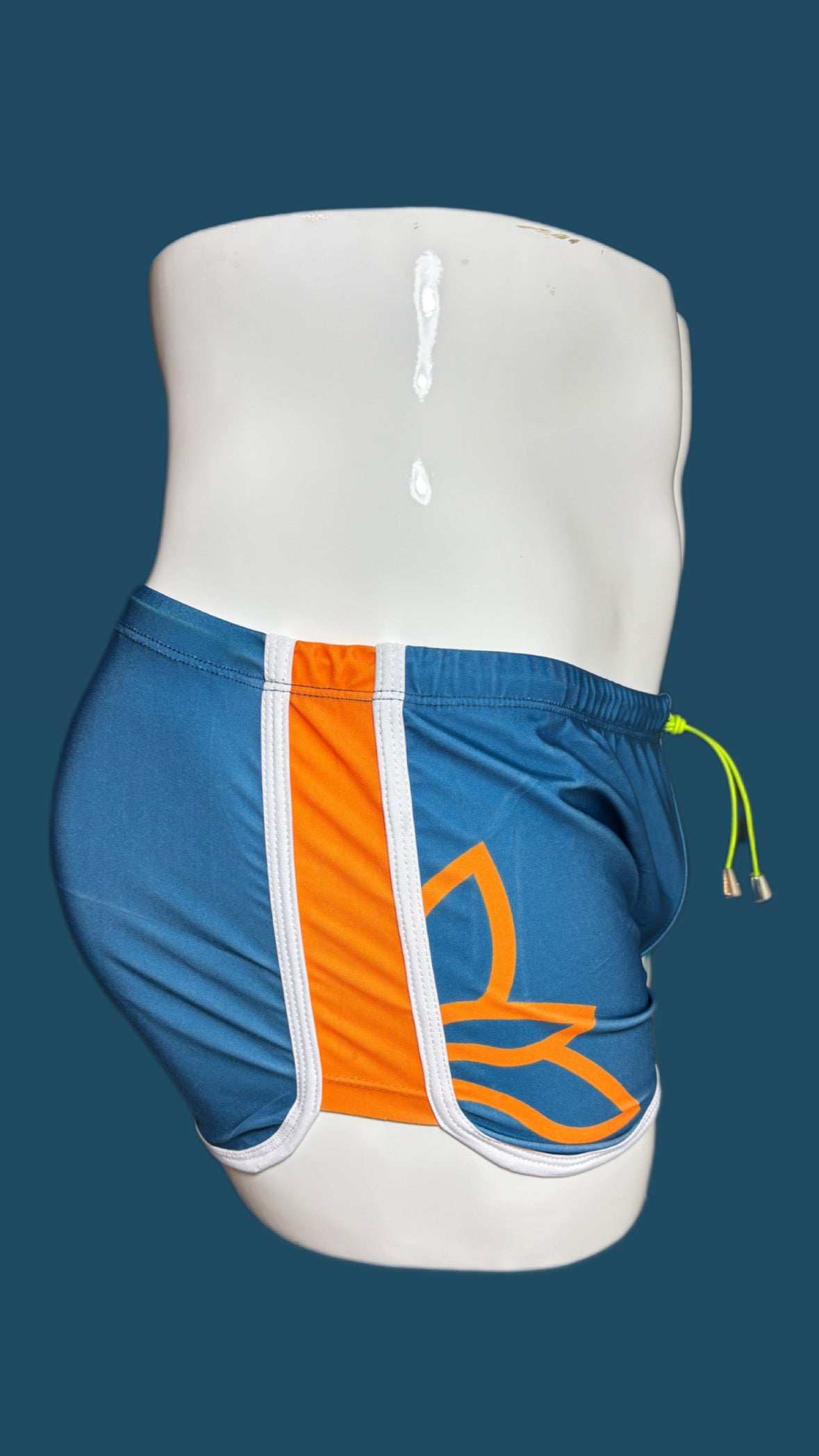 Deep Teal Square Cut Swim Short with Orange Detail | Onip‑Wear