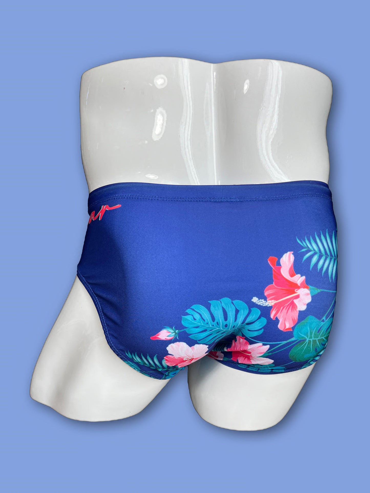 Blue tropical pink flowers swimwear briefs