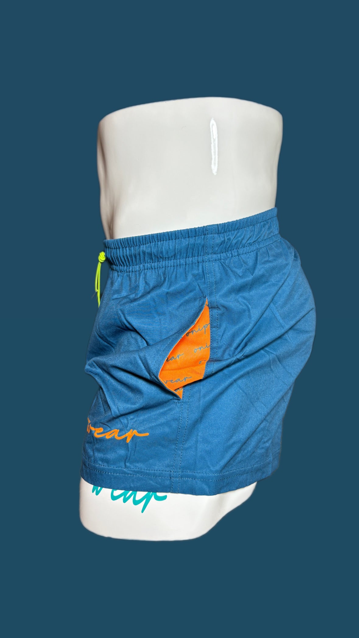 Deep Teal with Orange Swimwear Shorts - 3 inch inseam - Men bathing suit