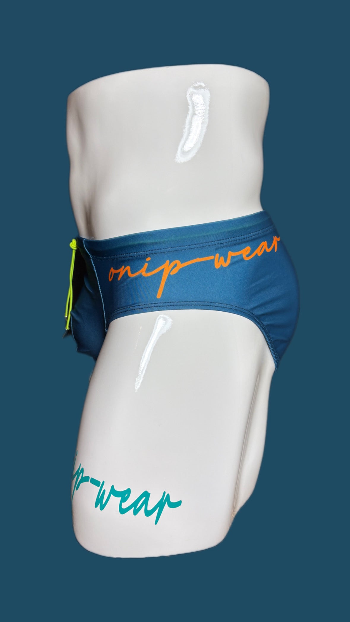 Deep Teal Blue with Orange Swimwear Briefs - Swimsuit Bikini style - Men bathing suit