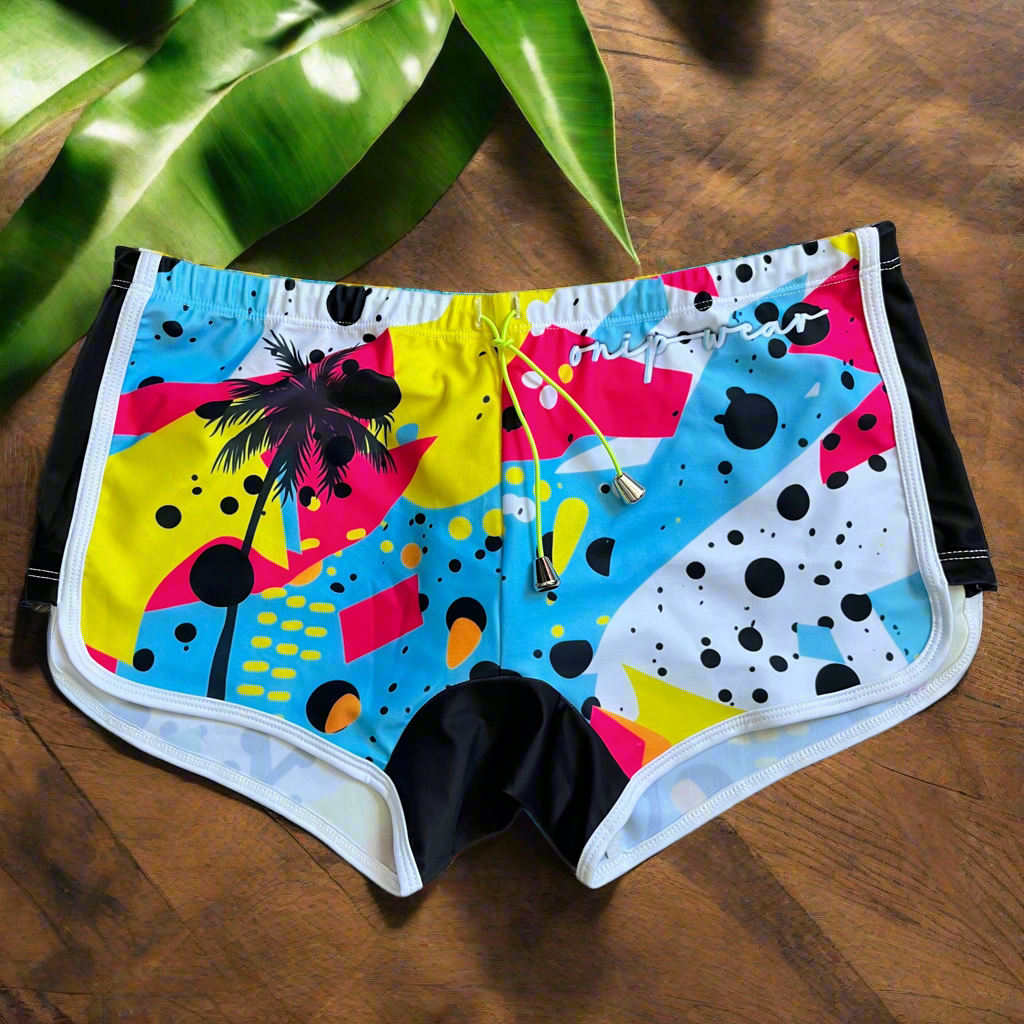 Miami palm 80s theme swimwear briefs square cut