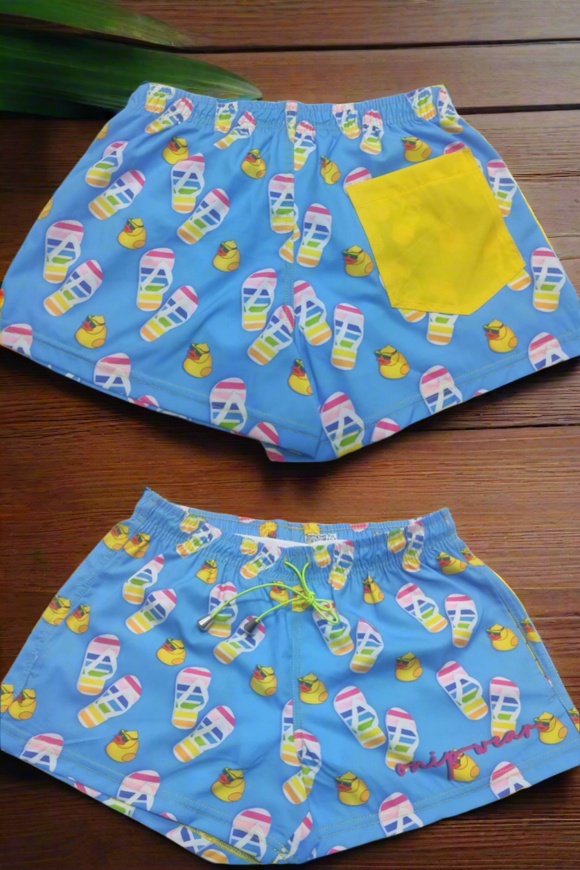 Pride Flip Flop Blue Swimwear Shorts - 3 inch inseam