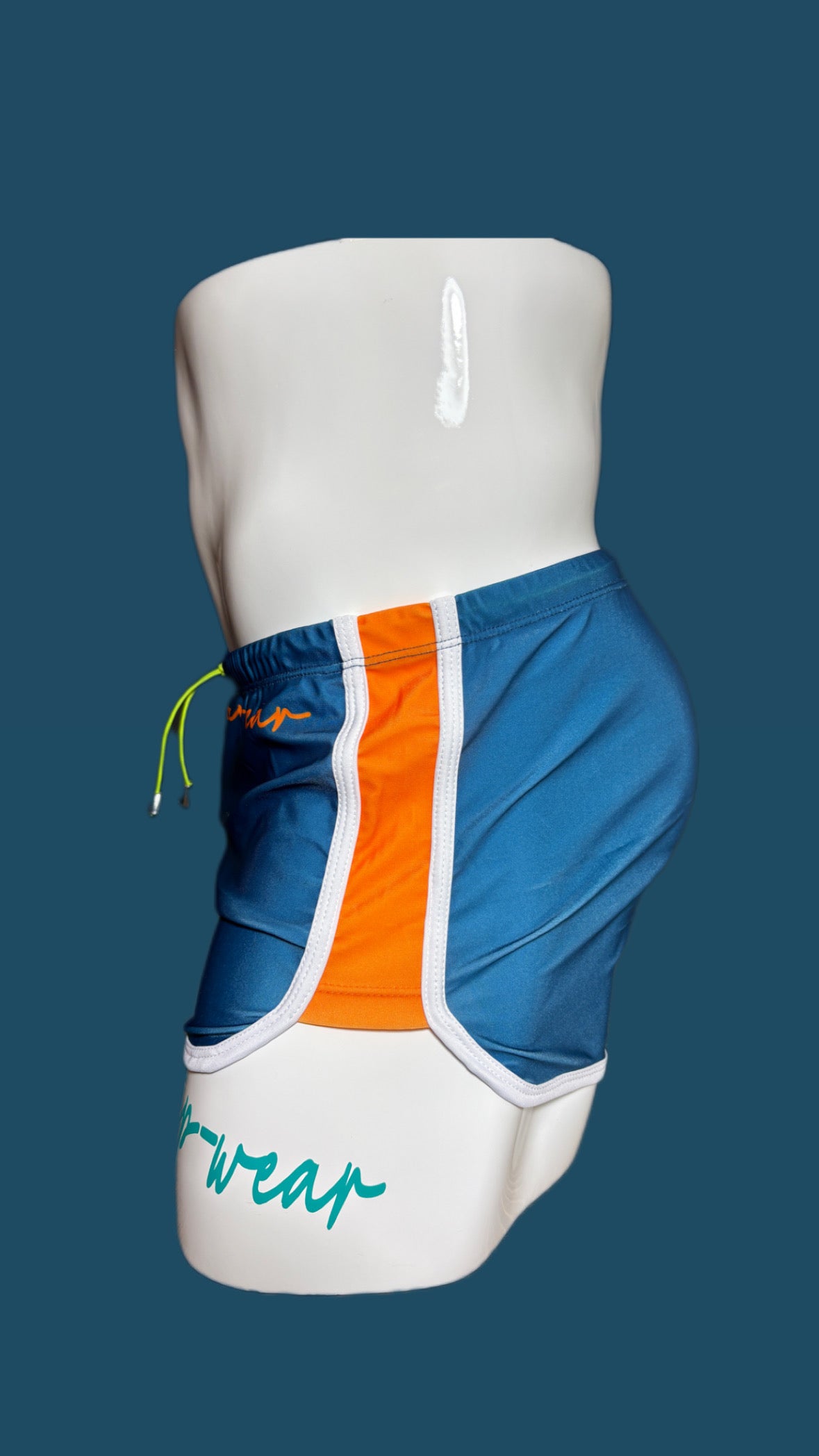 Deep Teal Square Cut Swim Short with Orange Detail | Onip‑Wear