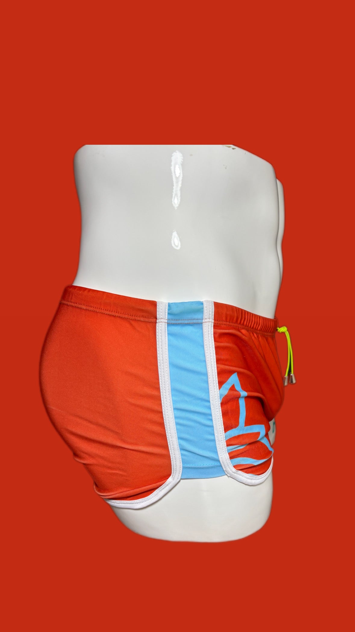 orange with baby blue swim sorts square cut onip-wear