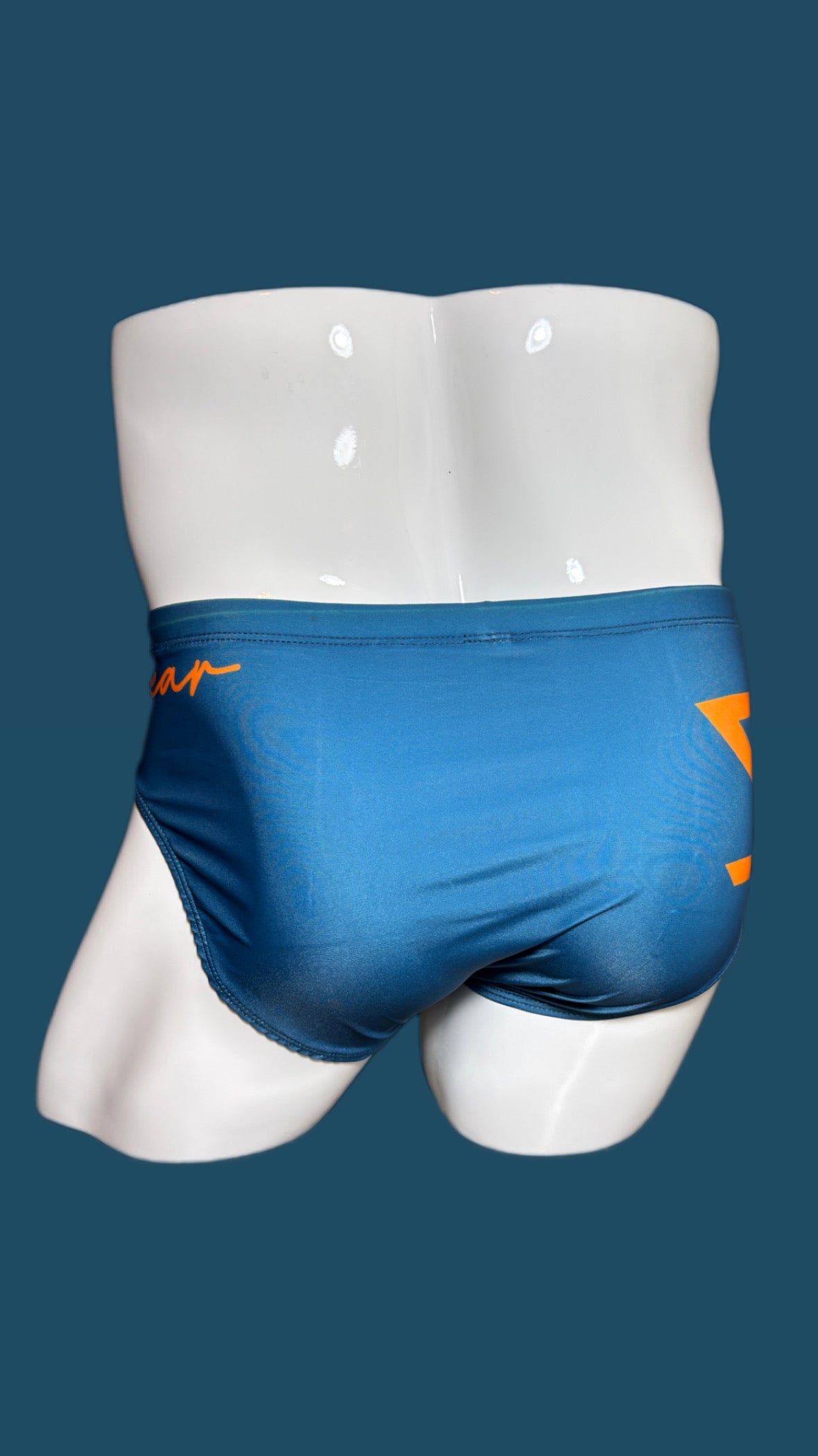 Deep Teal Blue with Orange Swimwear Briefs - Swimsuit Bikini style - Men bathing suit