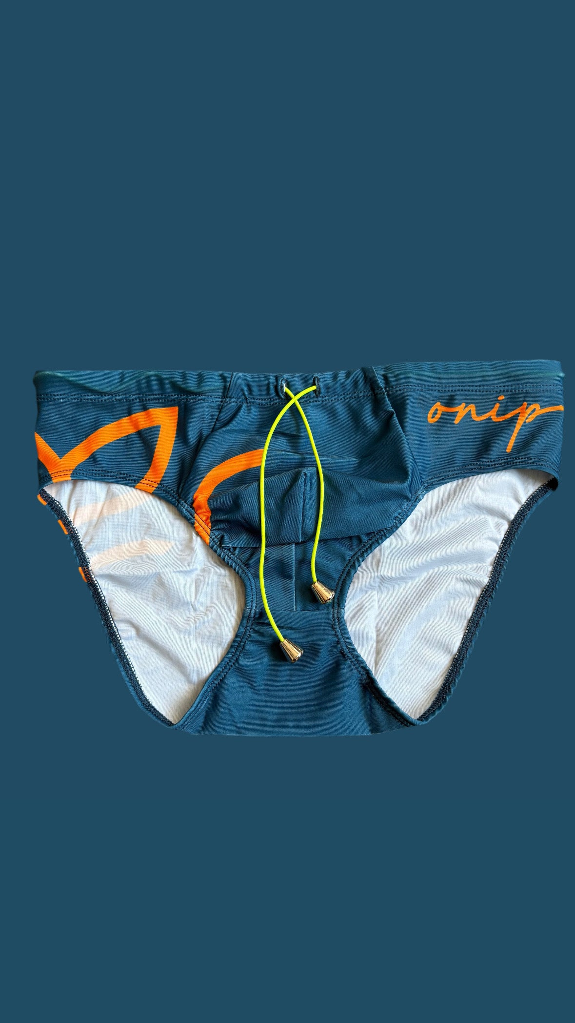Deep Teal Blue with Orange Swimwear Briefs - Swimsuit Bikini style - Men bathing suit
