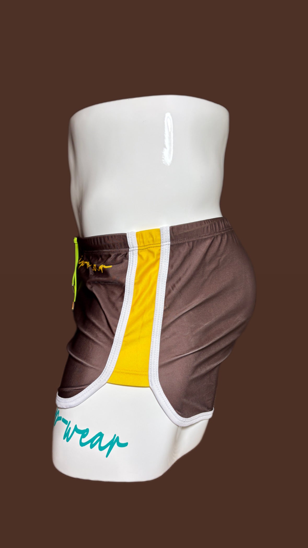 Brown with yellow accent swimsuit square cut by Onip-wear