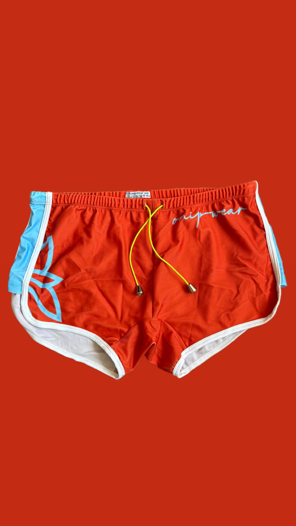 orange with baby blue swim sorts square cut onip-wear