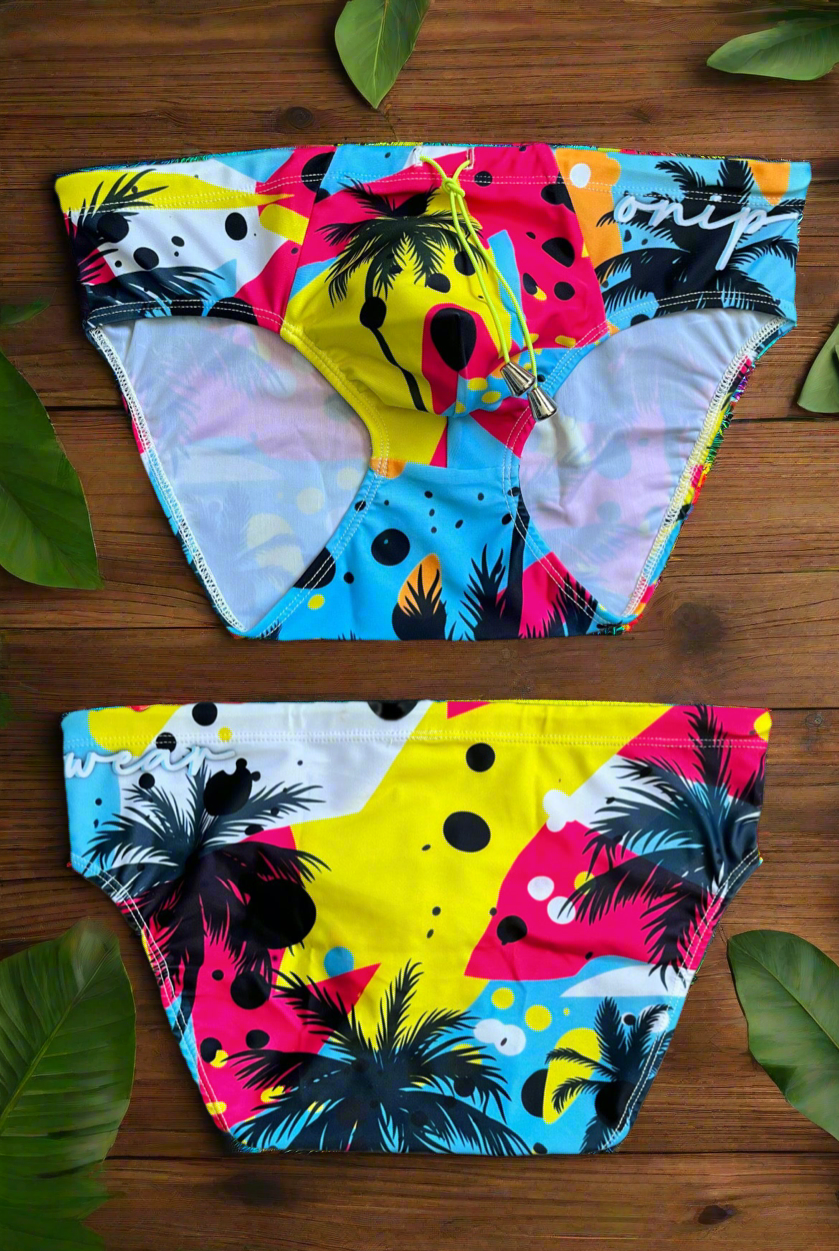 Miami palm 80s theme swimwear briefs bikini