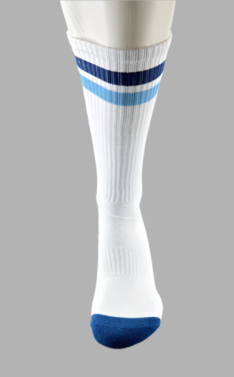 white crew sock retro stripe blue and teal