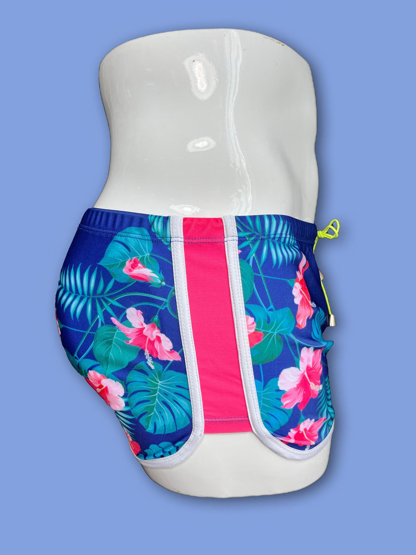 Blue and pink tropical flowers swimwear square cut shorts trunks