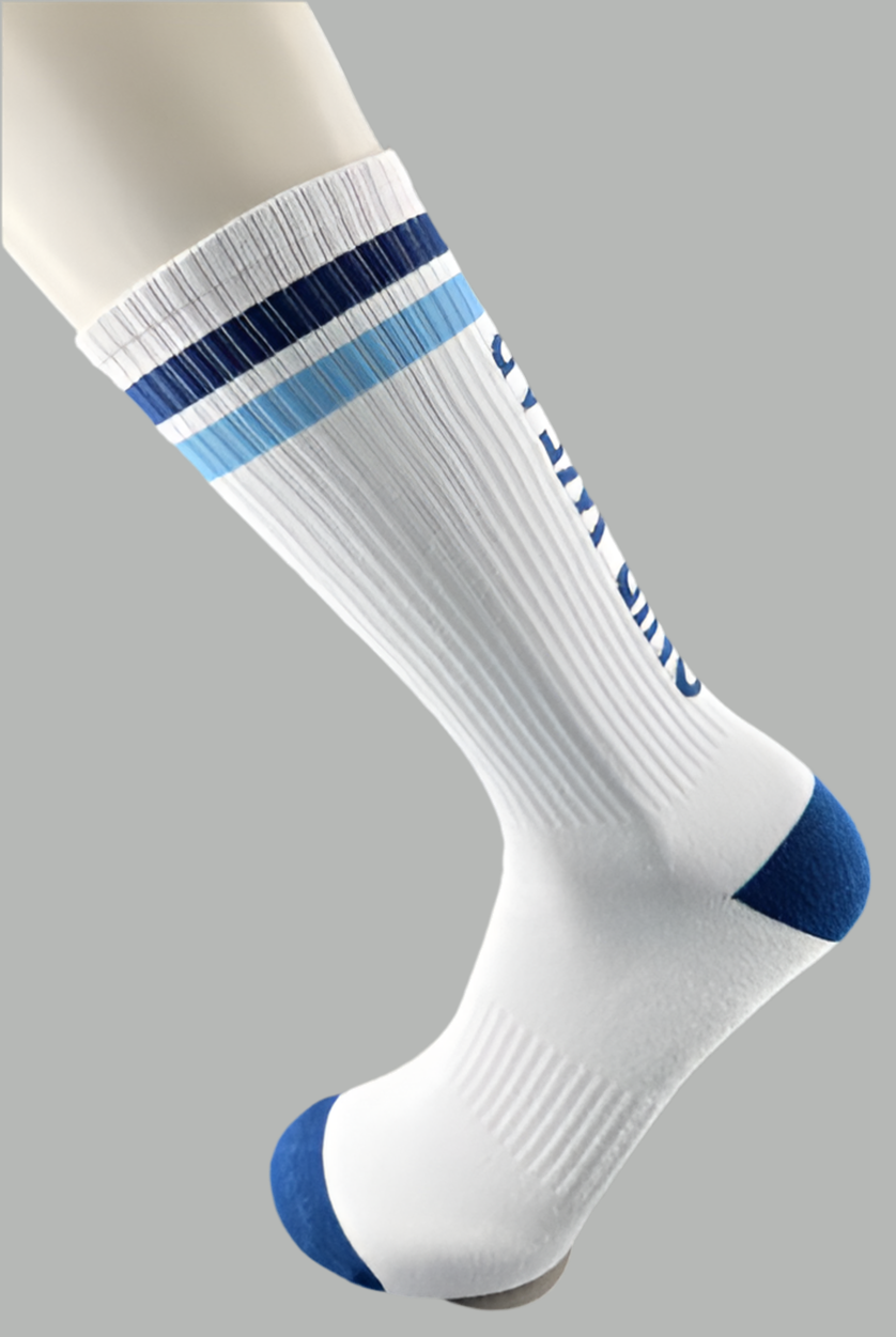 white crew sock retro stripe blue and teal