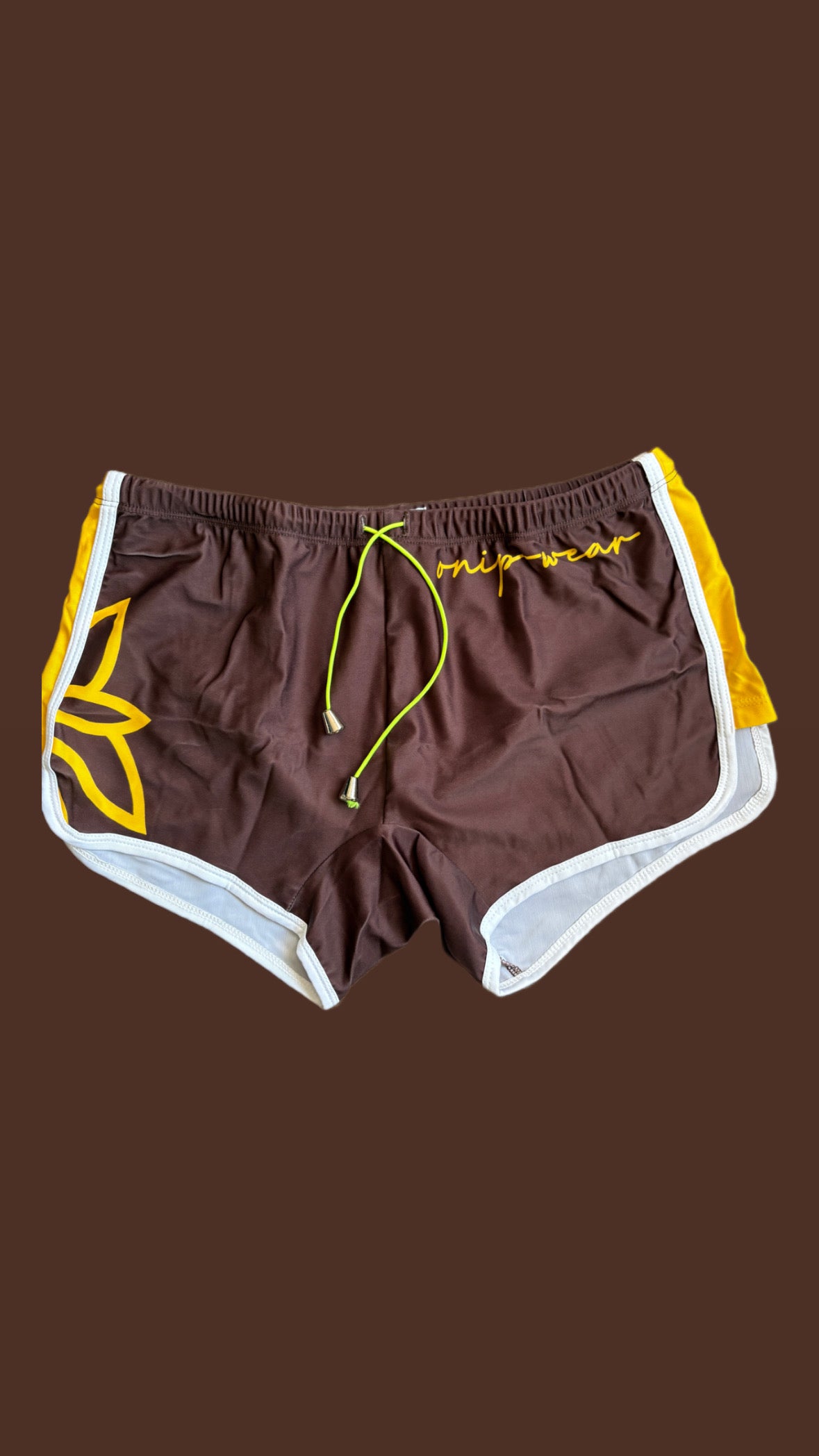 Brown with yellow accent swimsuit square cut by Onip-wear