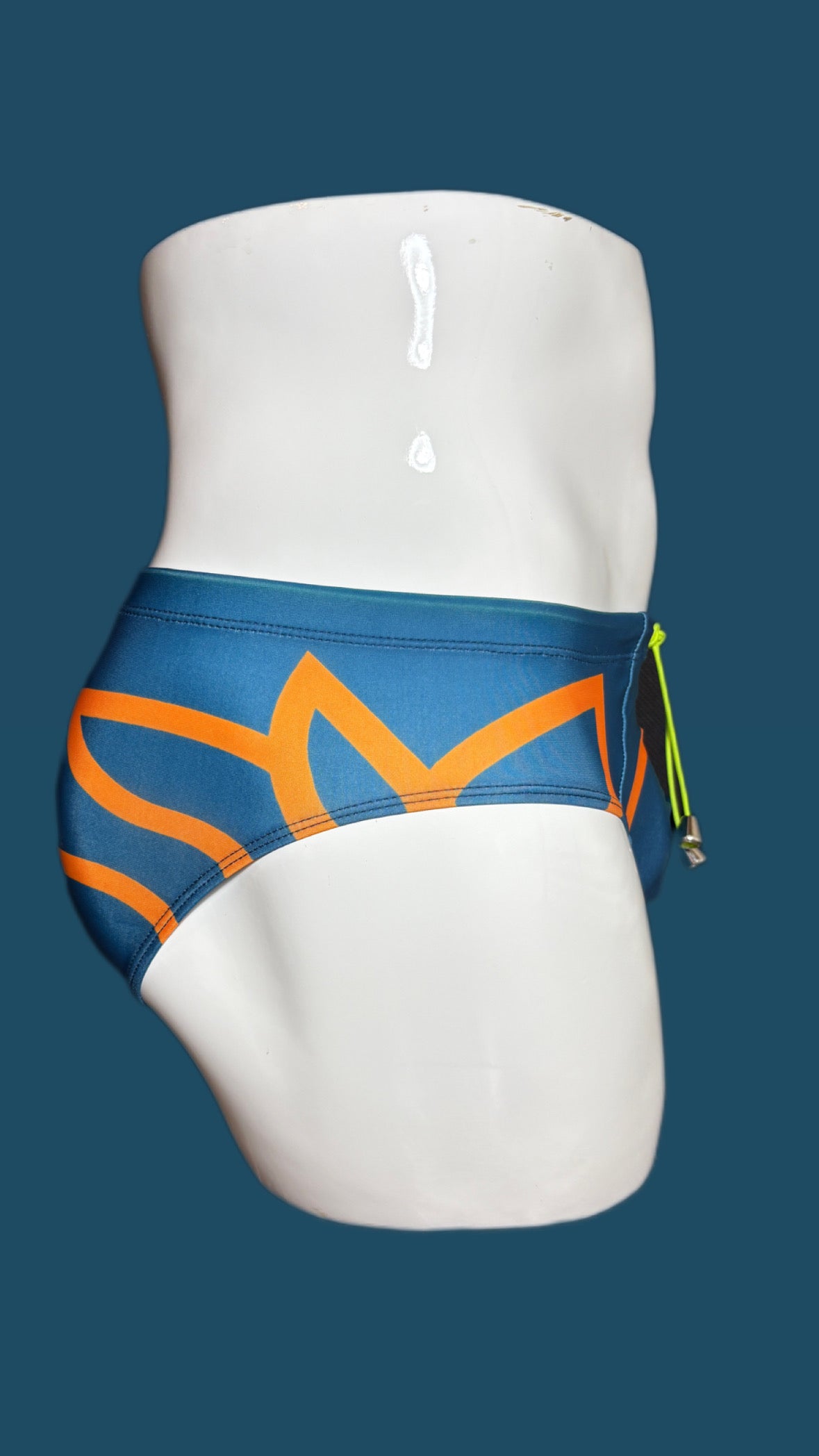 Deep Teal Blue with Orange Swimwear Briefs - Swimsuit Bikini style - Men bathing suit