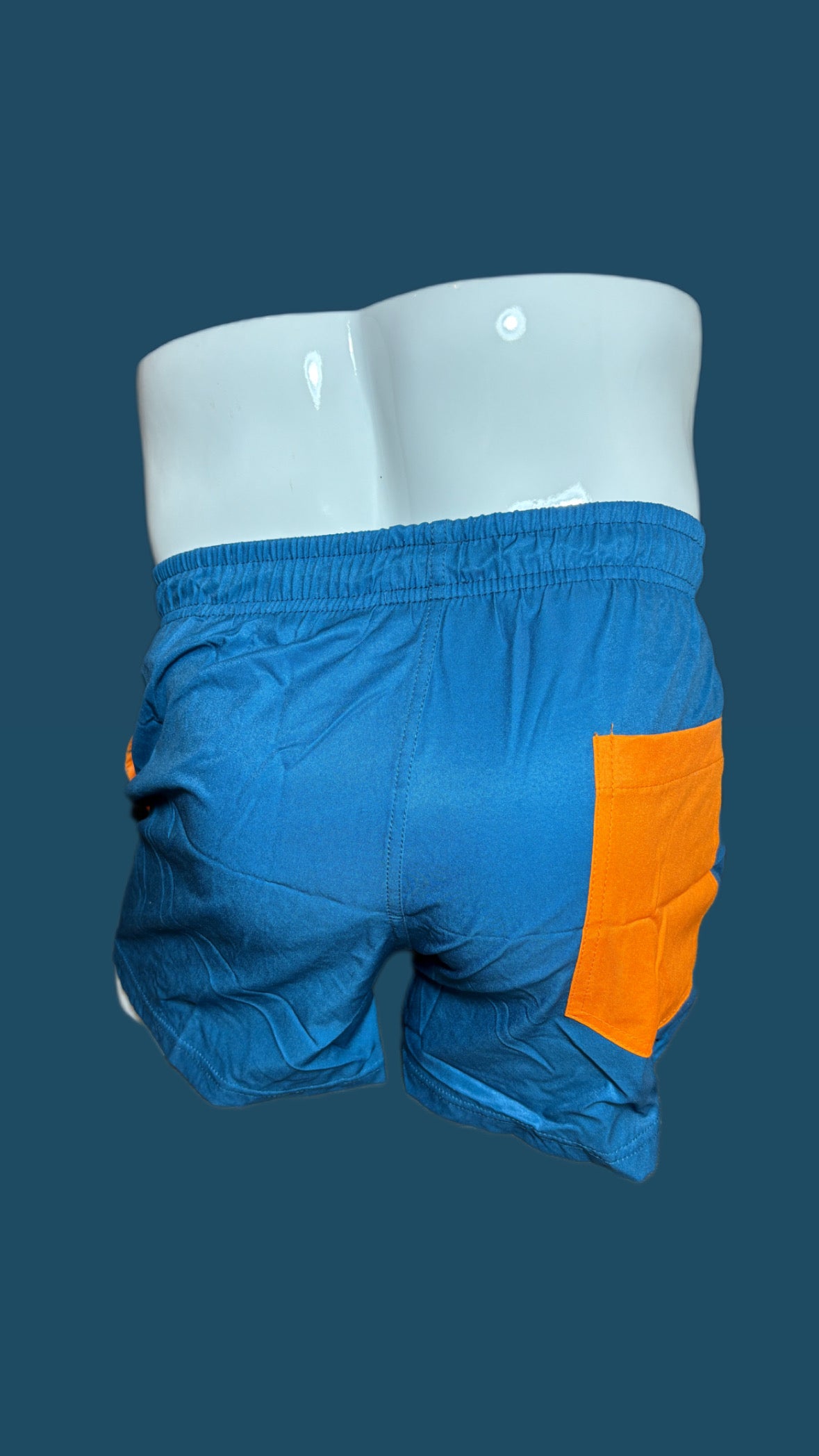 Deep Teal with Orange Swimwear Shorts - 3 inch inseam - Men bathing suit