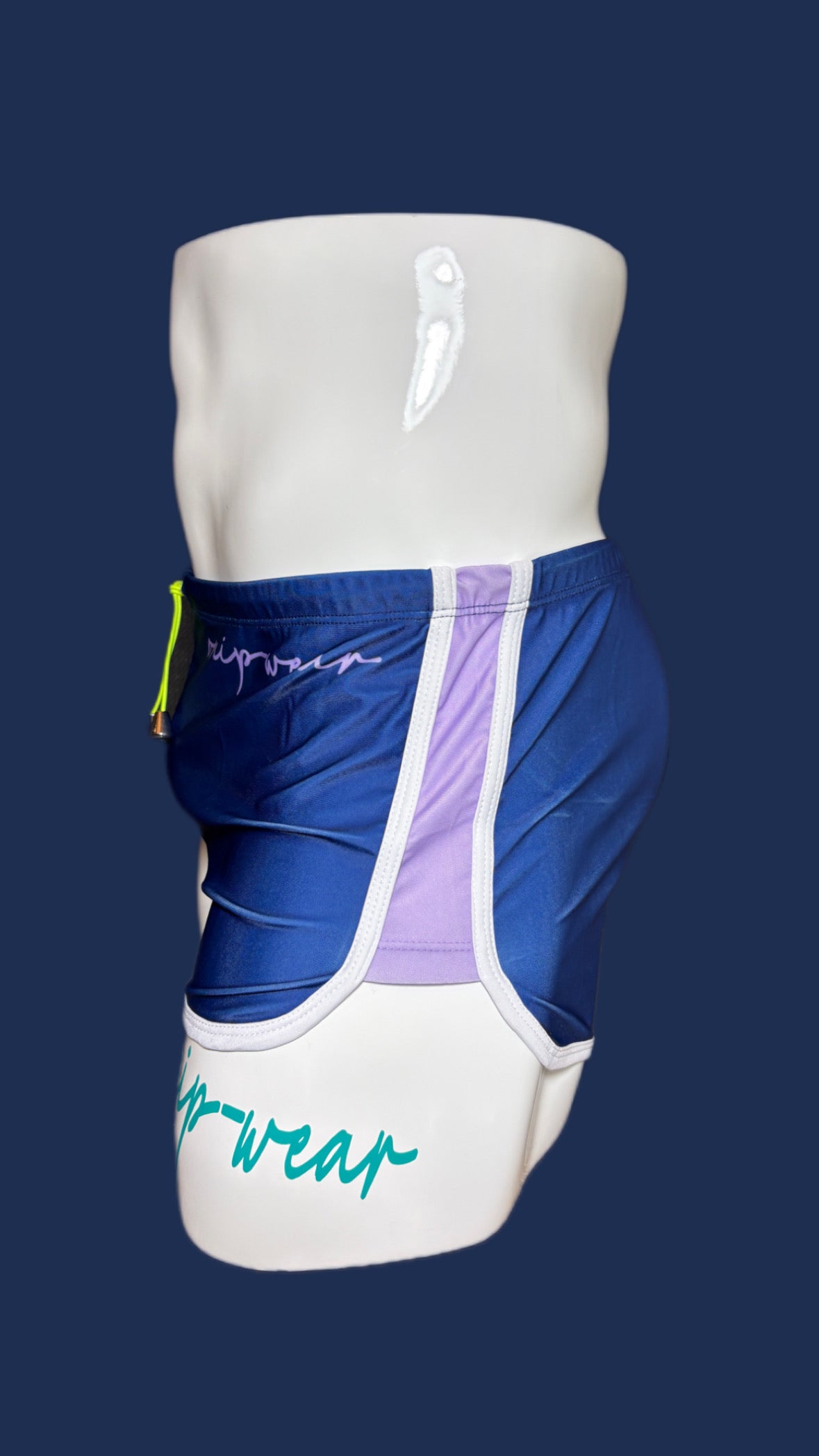 Classic Navy with lilac accent square cut Swimshorts by Onip-wear