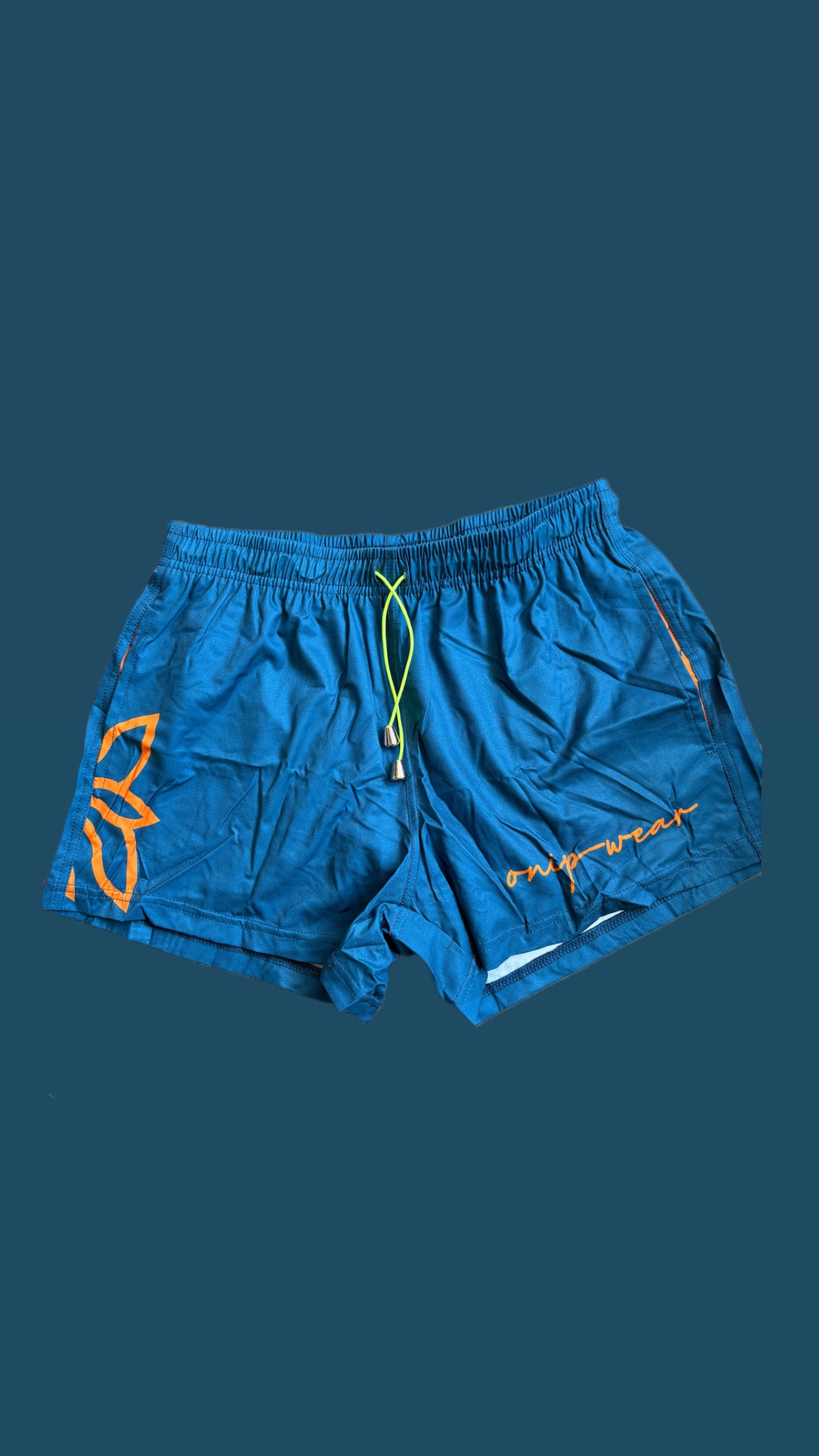 Deep Teal with Orange Swimwear Shorts - 3 inch inseam - Men bathing suit