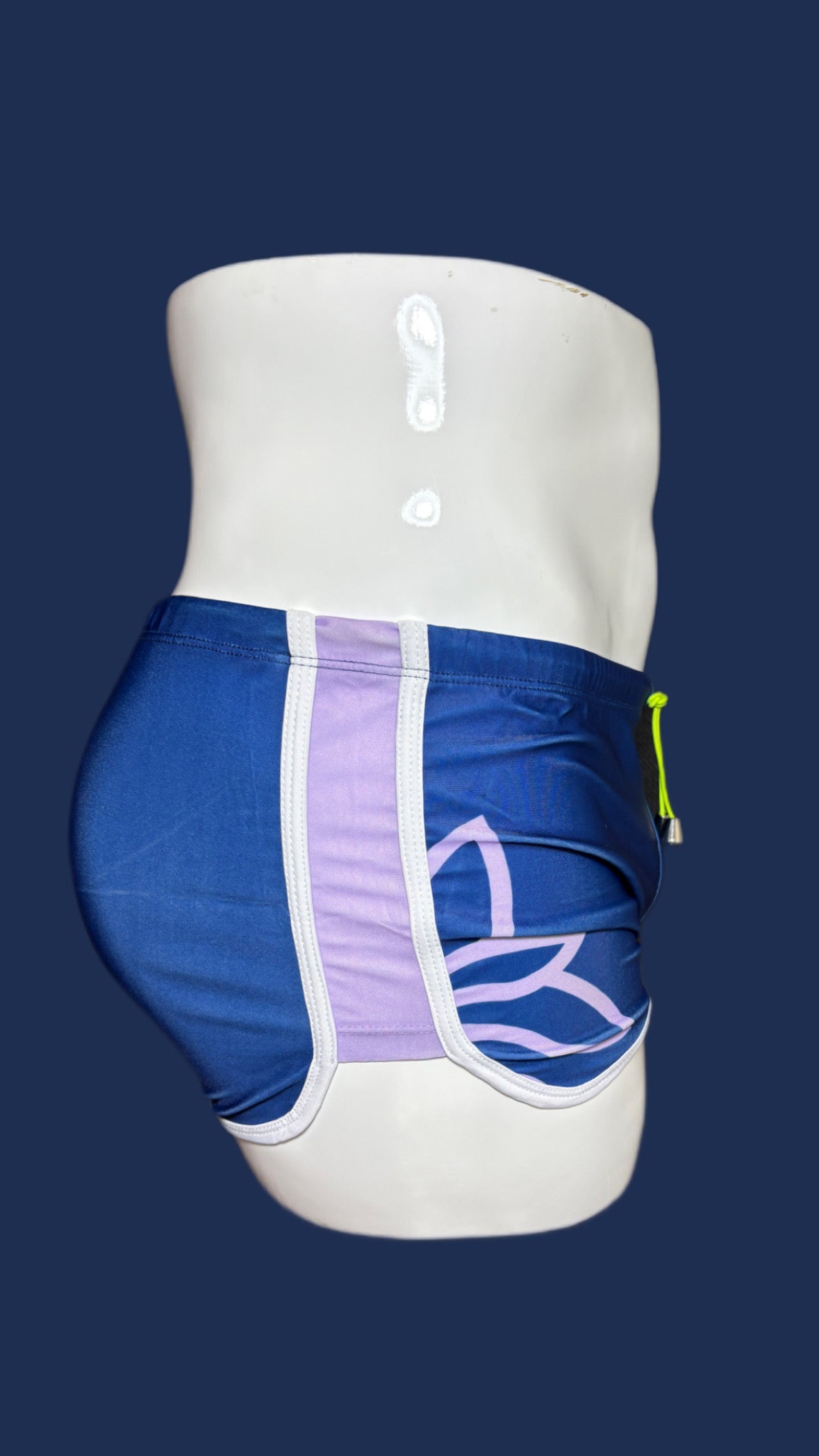 Classic Navy with lilac accent square cut Swimshorts by Onip-wear