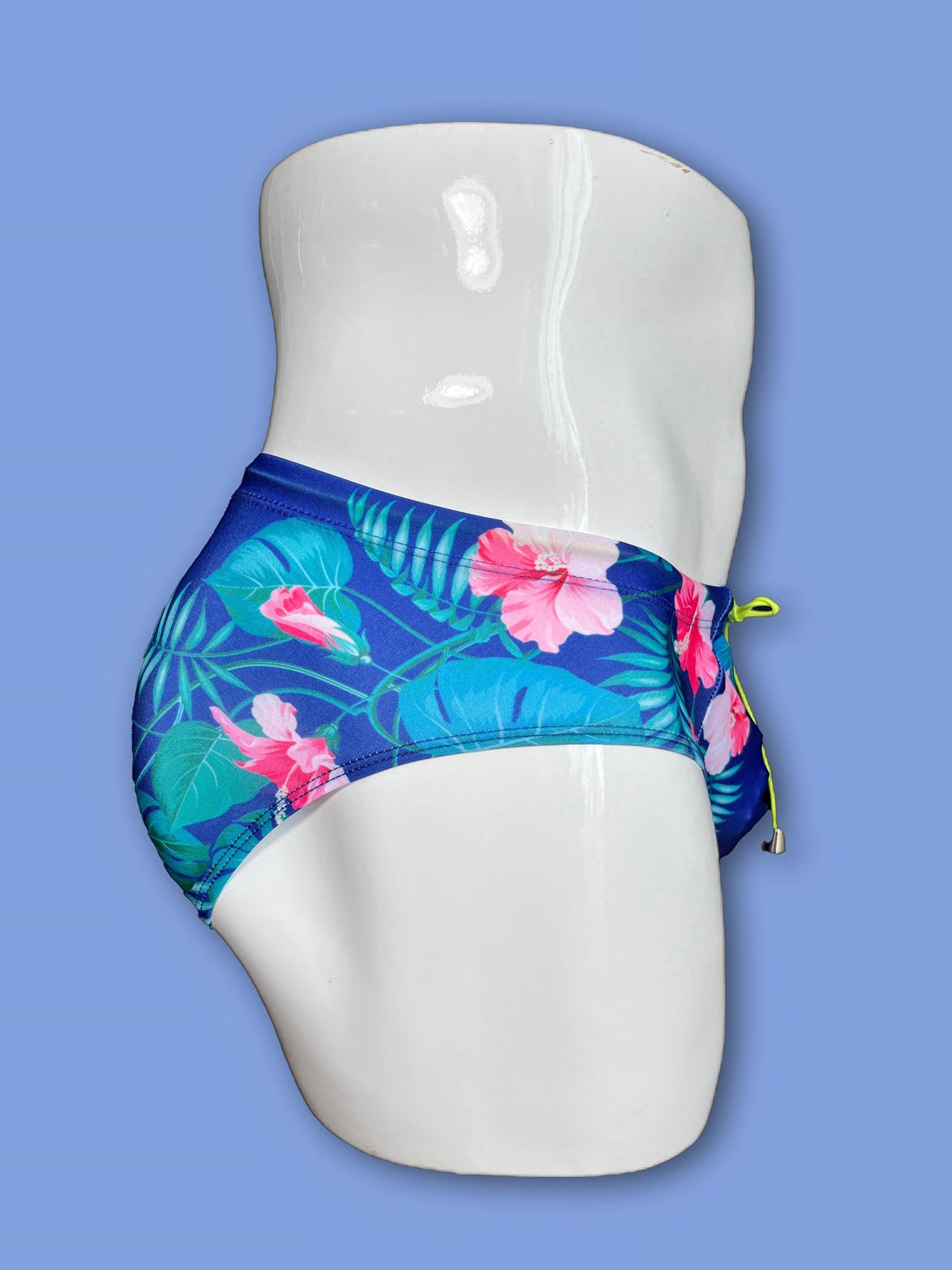 Blue tropical pink flowers swimwear briefs