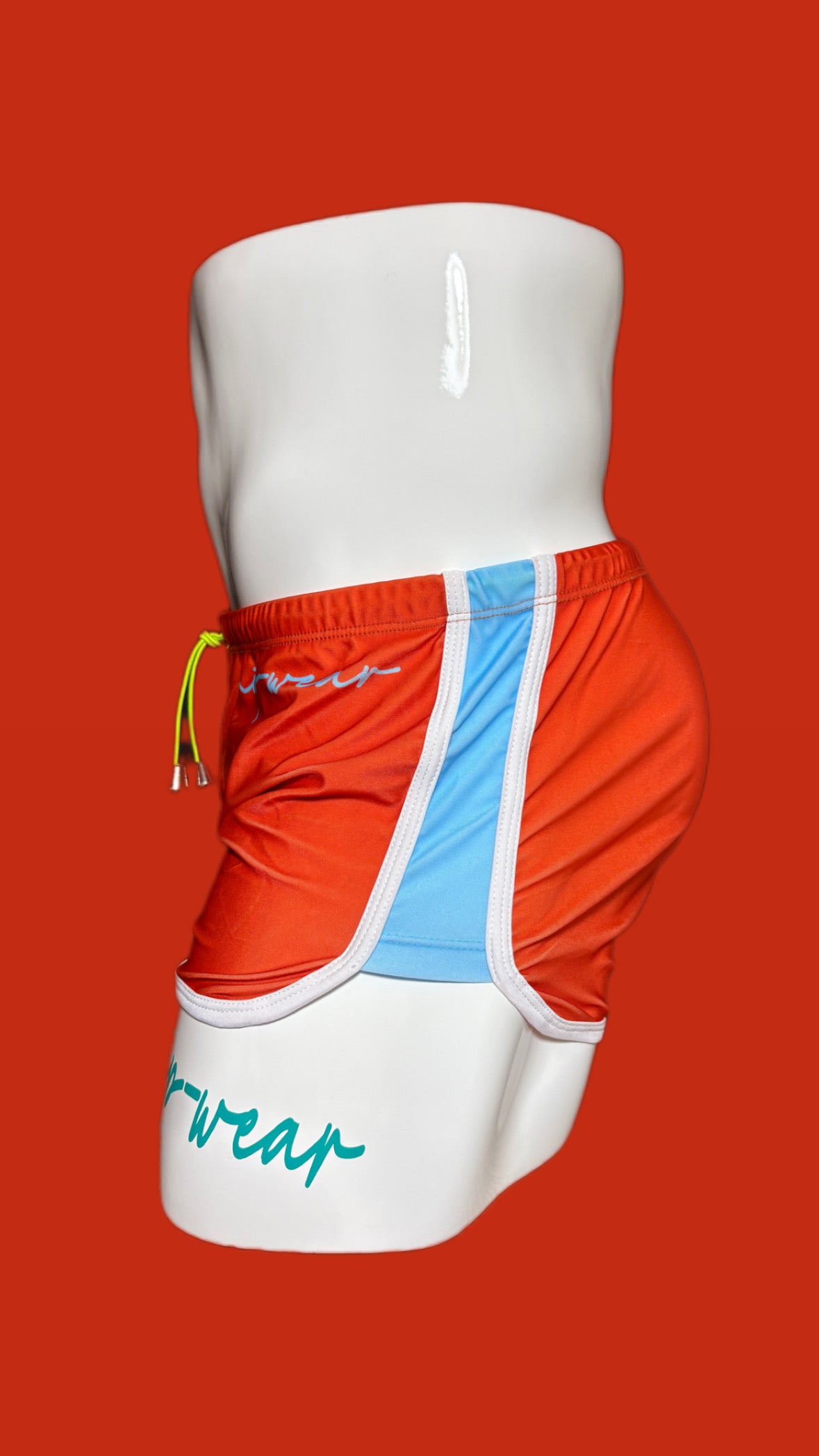 orange with baby blue swim sorts square cut onip-wear