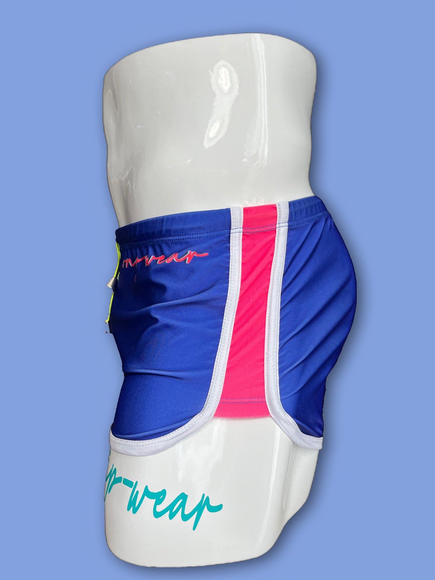 Blue and pink tropical flowers swimwear square cut shorts trunks