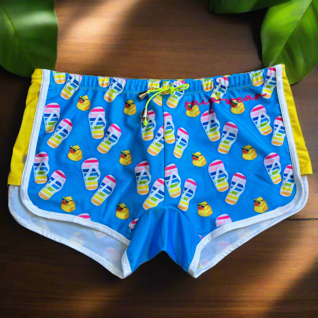 Pride Flip Flop Blue Swimwear Shorts - Swimsuit Square Cut