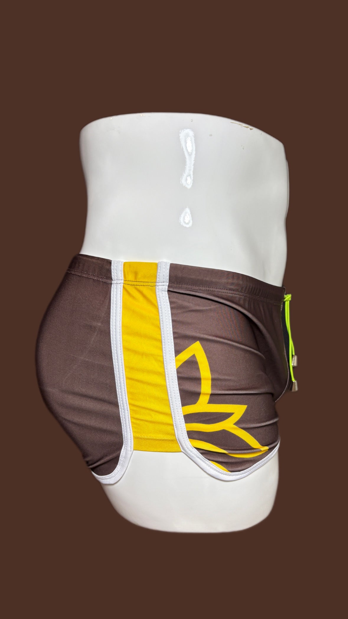 Brown with yellow accent swimsuit square cut by Onip-wear