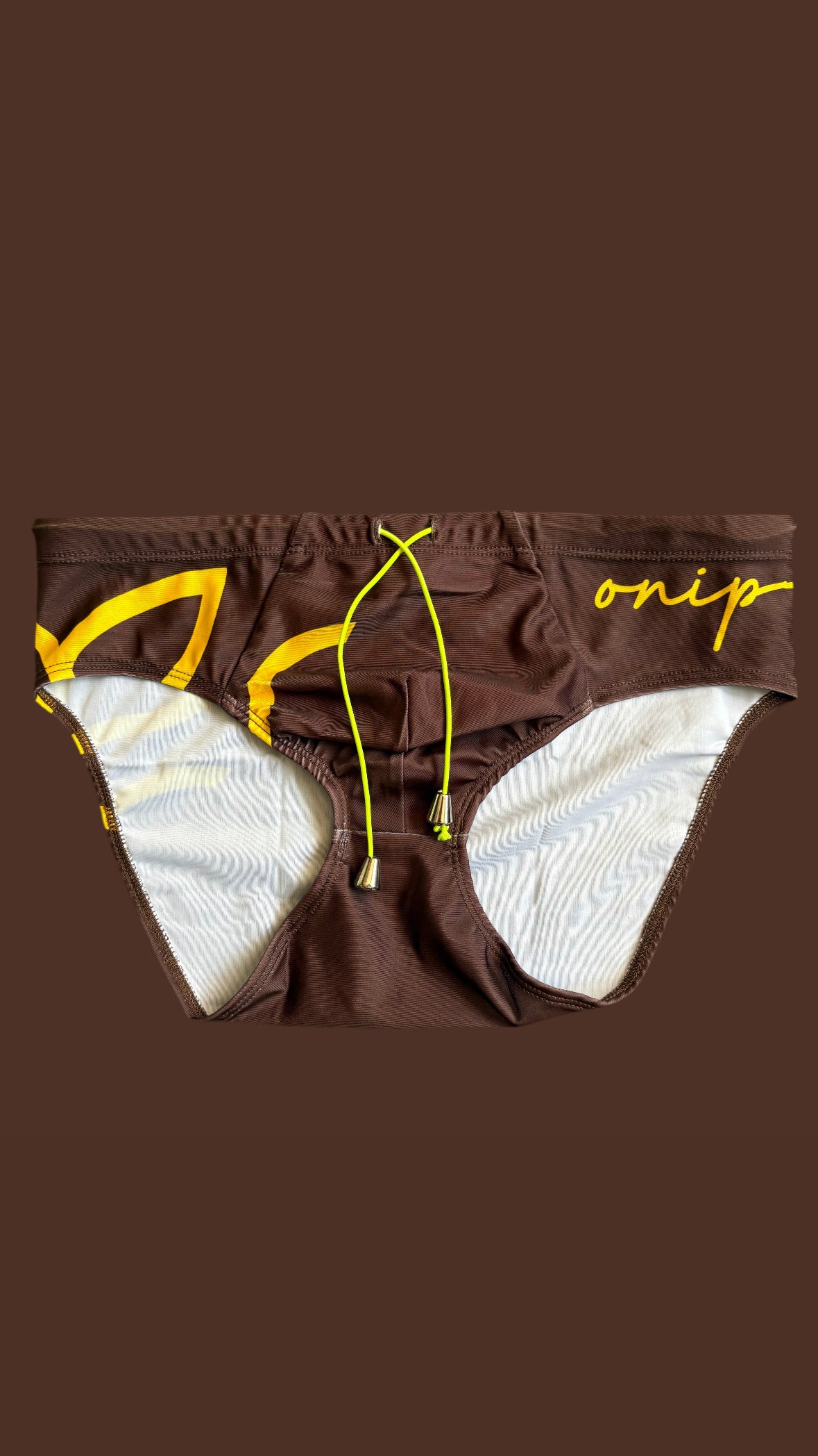 Brown with yellow accent swimsuit by Onip-wear
