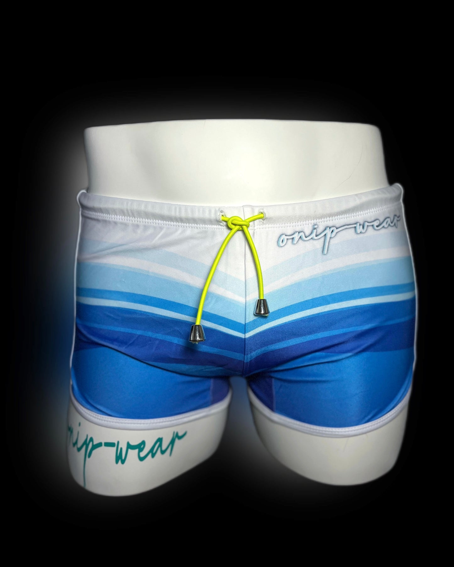 Blue and White Wave Swimwear Shorts - Swimsuit Square Cut Style - Men Bathing Suit | Onip-Wear
