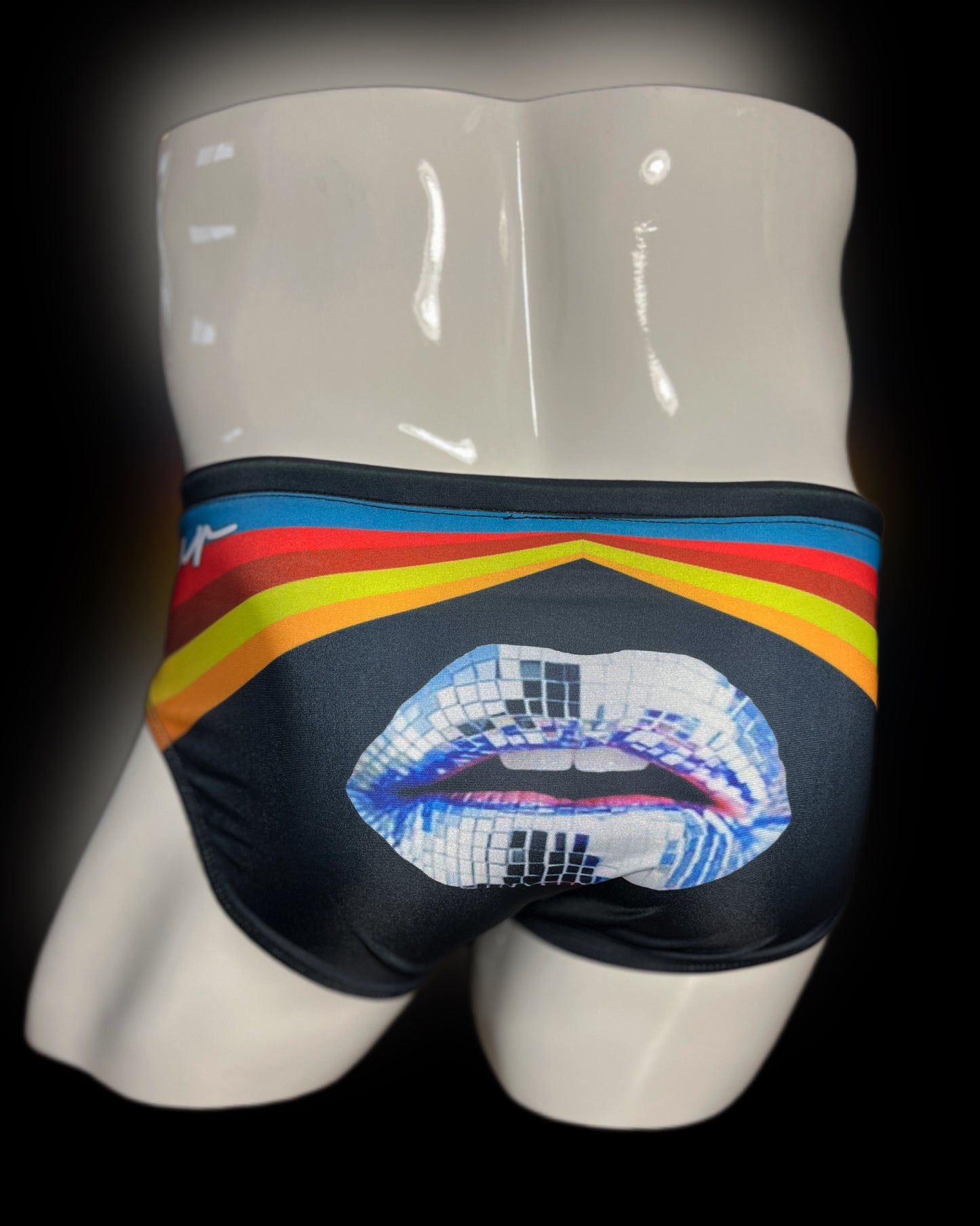 Stripe Disco Lips Black Swimwear Briefs- Swimsuit Bikini Style - Men Bathing Suit | Onip-Wear