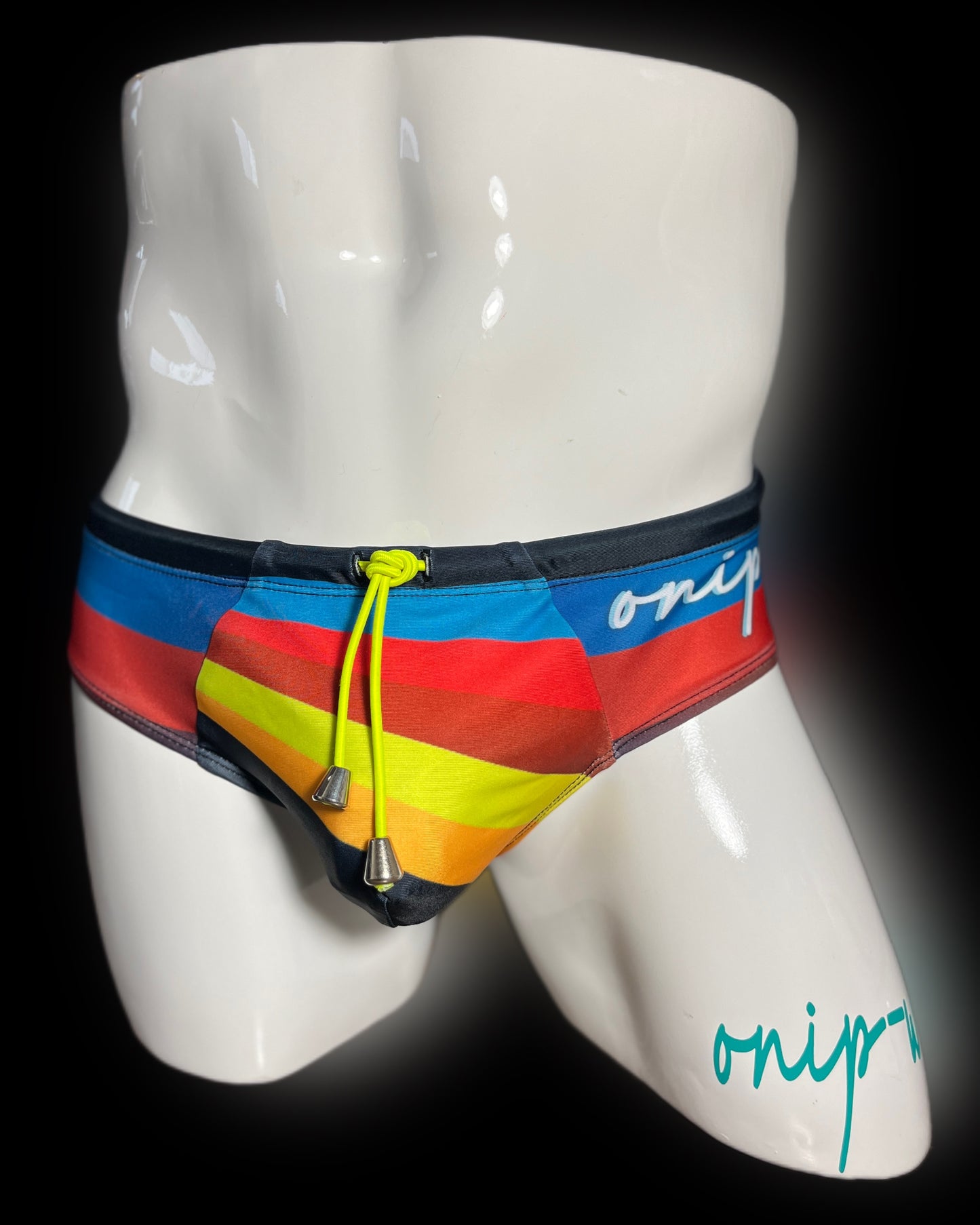 Stripe Disco Lips Black Swimwear Briefs- Swimsuit Bikini Style - Men Bathing Suit | Onip-Wear