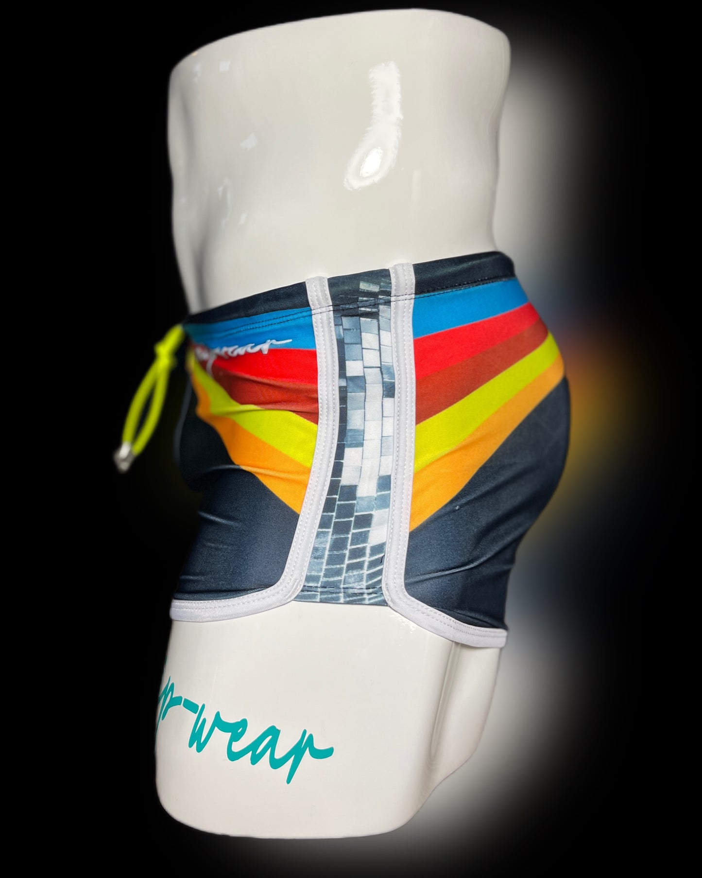 Stripe Disco Black Swimwear Shorts - Swimsuit Square Cut Style - Men Bathing Suit | Onip-Wear
