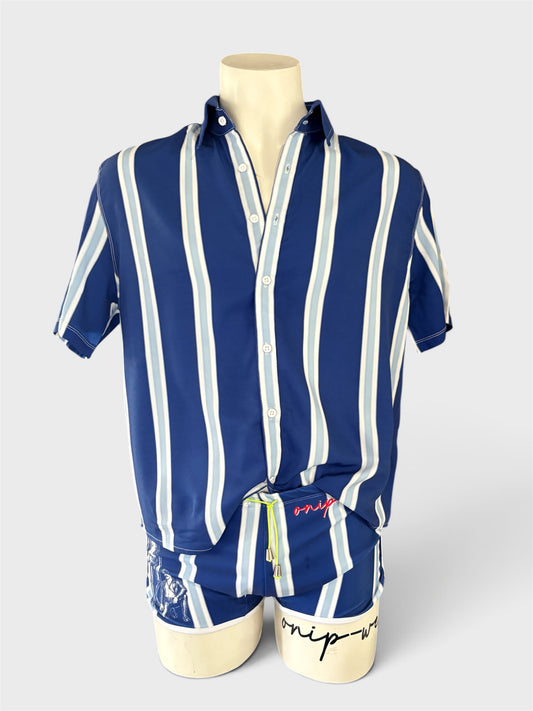 Blue District Stripped Shirt - Beach Shirt - Onip-Wear