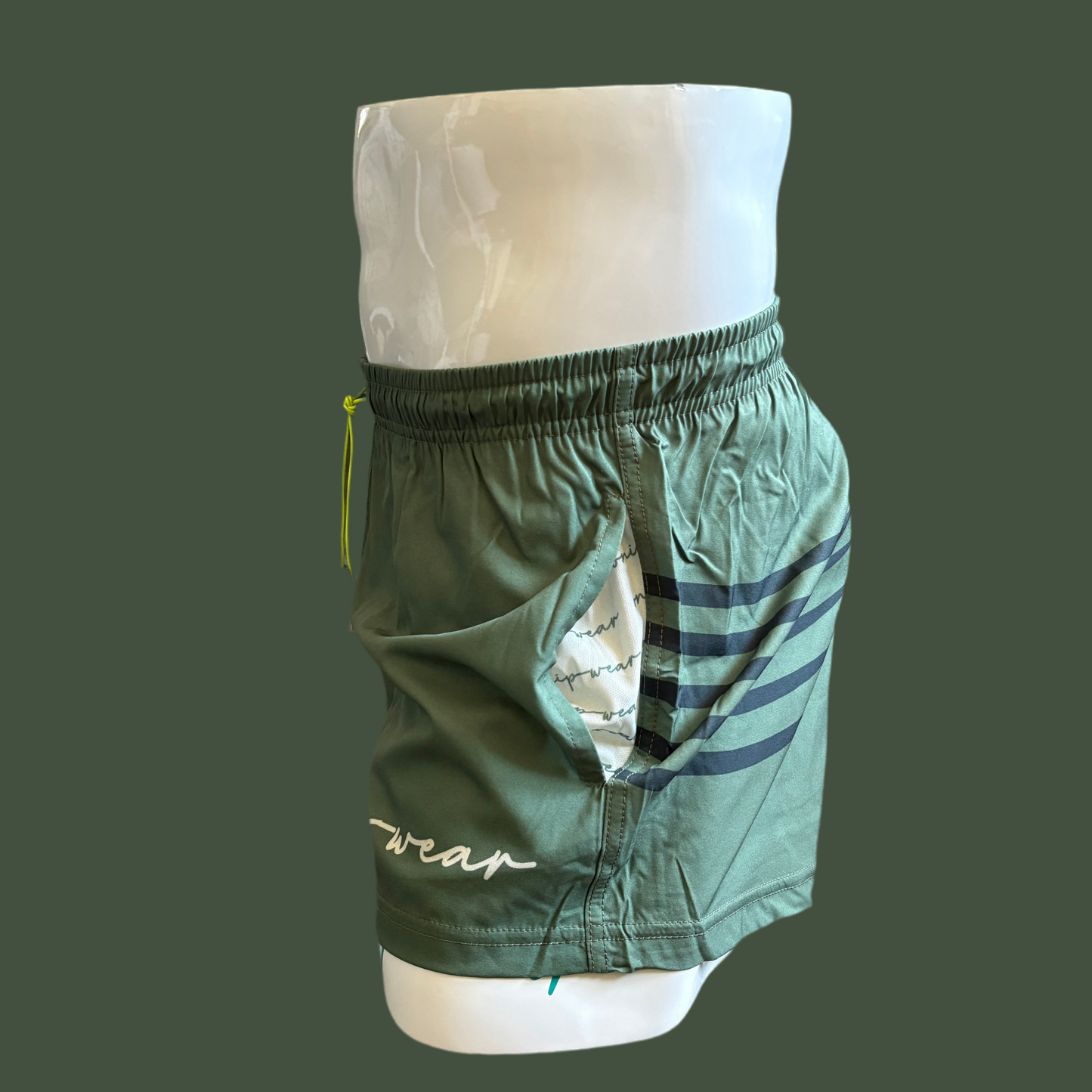 Side view Green swim shorts men