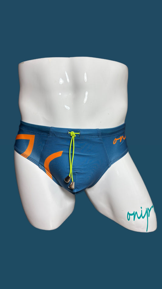 Deep Teal Blue with Orange Swimwear Briefs - Swimsuit Bikini style - Men bathing suit