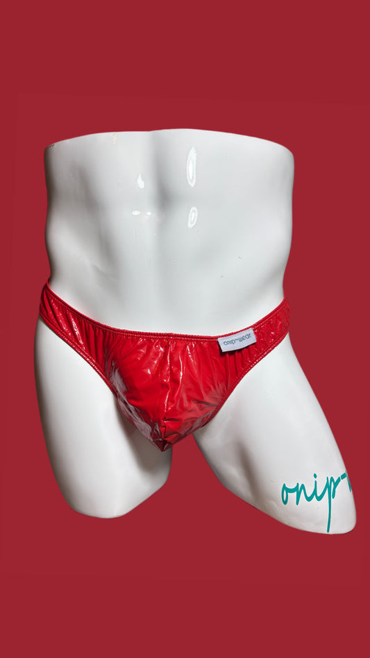 Red vinyl thong swimwear men