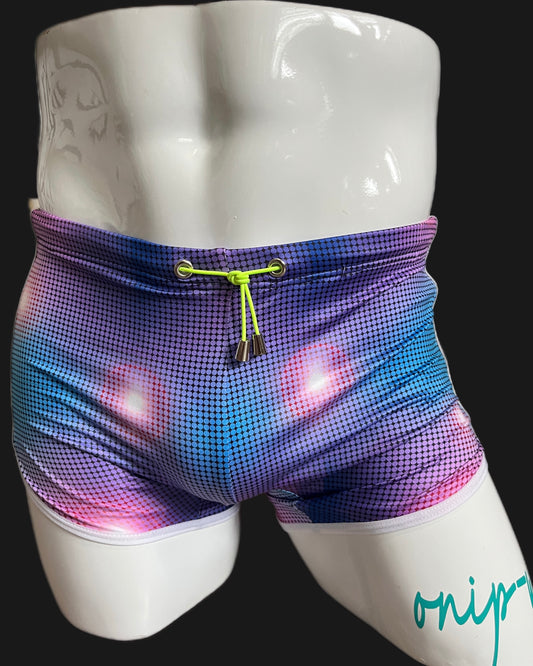 80s Disco Ball Swimwear Shorts - Swimsuit Square Cut style - Men bathing suit