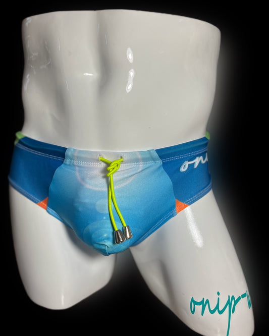 V Stripe Glare Blue  Swimwear Briefs-  Swimsuit Bikini style - Men bathing suit