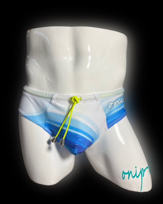 Blue and White Wave Swimwear Briefs-  Swimsuit Bikini style - Men bathing suit