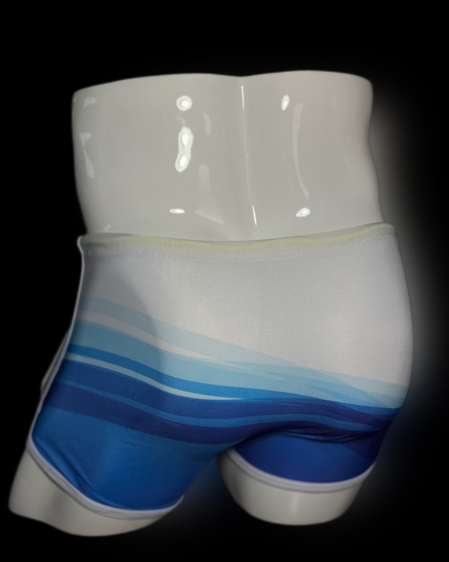 Blue and White Wave Swimwear Shorts - Swimsuit Square Cut style - Men bathing suit